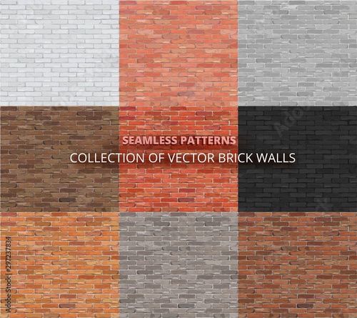 Rectangle pattern set. Vector seamless brick wall backgrounds