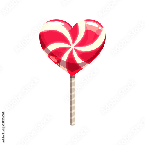Lollipop on stick, heart shape candy