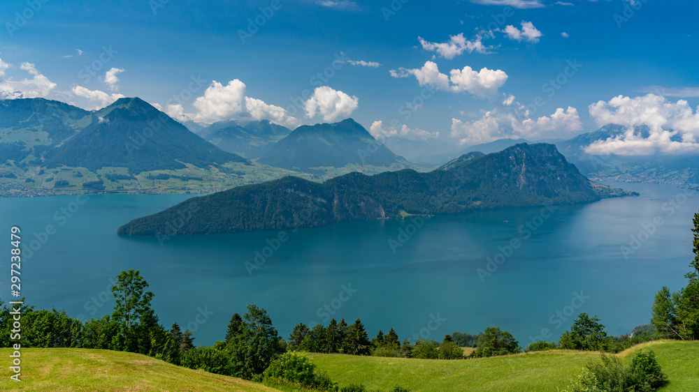 Switzerland, Panoramic view on Burgenstock and lake Lucerne