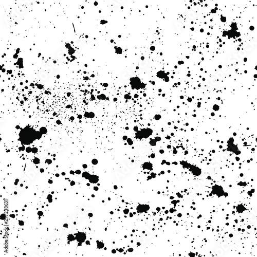 Ink splashes seamless pattern. Black and white spray texture