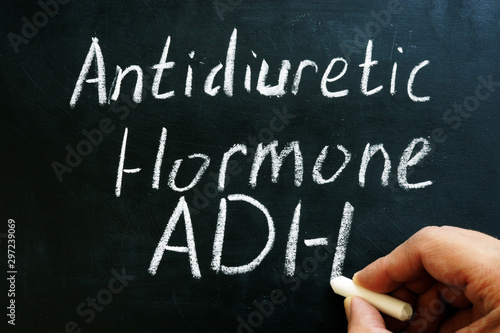 Antidiuretic hormone ADH or vasopressin sign on on the blackboard. photo