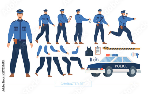 Police Officer Character Constructor Vector Set