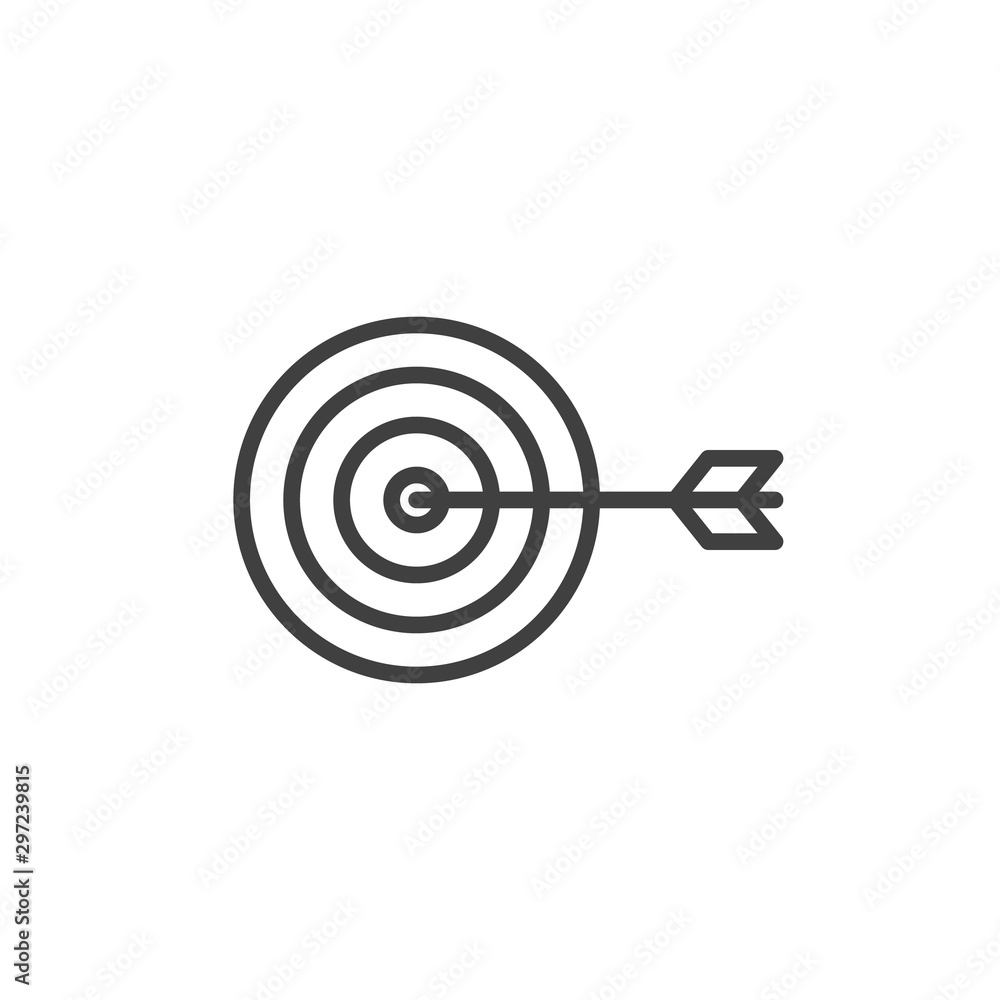 Target with dart line icon. linear style sign for mobile concept and web design. Target and arrow outline vector icon. Goal and achievement symbol, logo illustration. Vector graphics Target with dart line icon. linear style sign for mobile concept and web design. Target and arrow outline vector icon. Goal and achievement symbol, logo illustration. Vector graphics