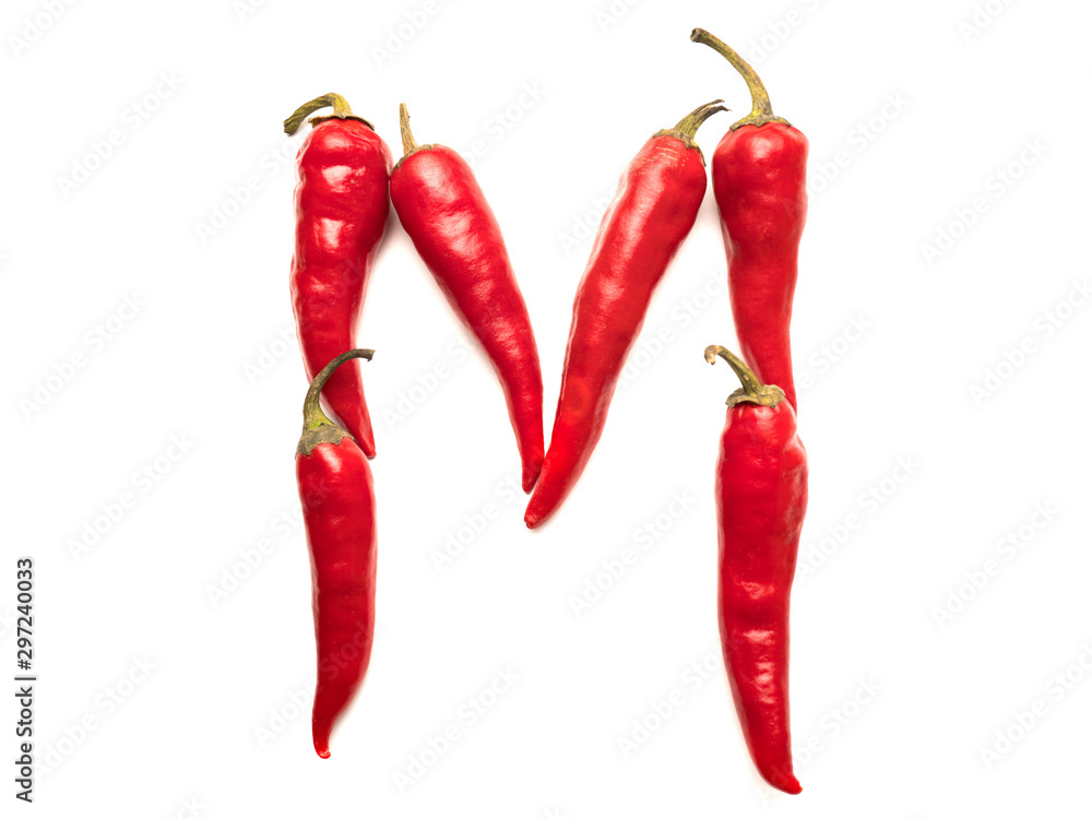 Isolated object: spelled fresh hot chili letter of the English alphabet