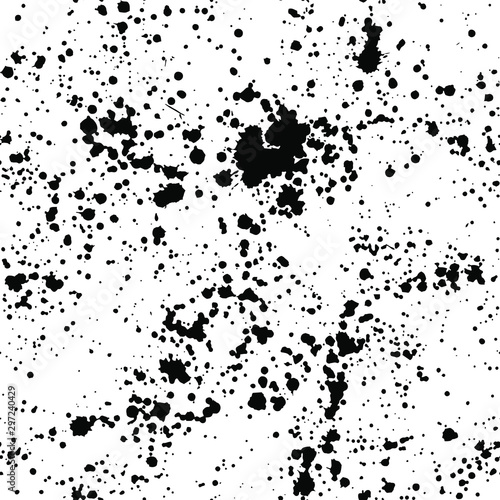 Ink splashes seamless pattern. Black and white spray texture