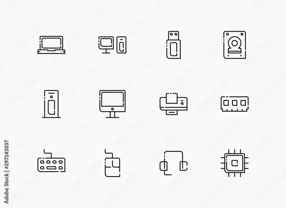 Computer icons set cut line style design. Editable vector. Easy to change color and size. You can use the icons for website, presentation slide, app, etc.
