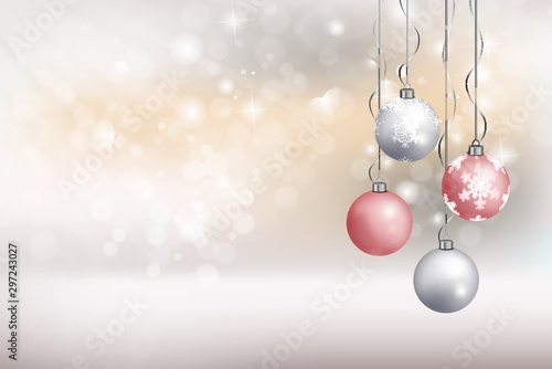 beautiful christmas background with silver and pink christmas balls for xmas design vector illustration