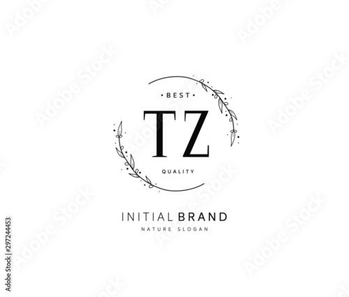 T Z TZ Beauty vector initial logo, handwriting logo of initial signature, wedding, fashion, jewerly, boutique, floral and botanical with creative template for any company or business.