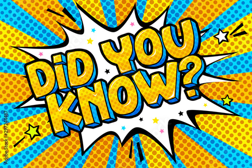 Did you know in comic speech bubble on burst background. Pop art style.