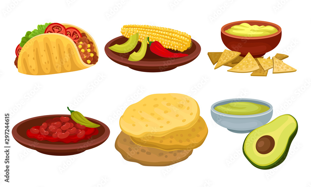 Mexican Traditional Food Items Vector Set Isolated On White Background Mexican Traditional Food Items Vector Set Isolated On White Background
