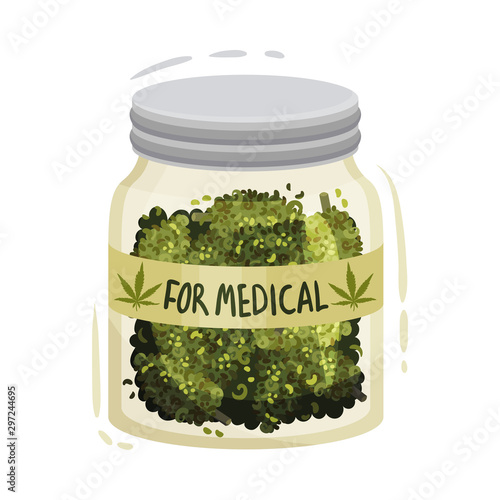 Dry Cannabis Plant In Jar For Medical Purpose Vector Illustrated Object
