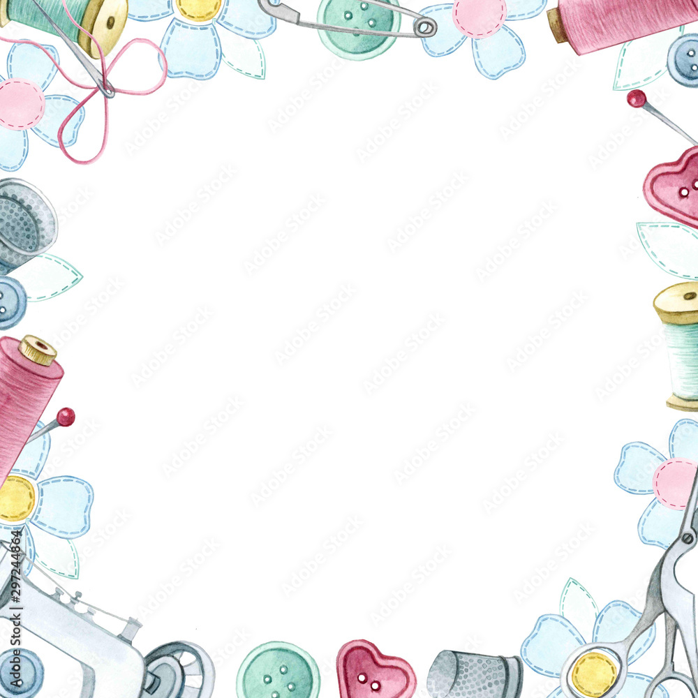watercolor illustration frame sewing and embroidery. watercolor illustration frame sewing and embroidery.