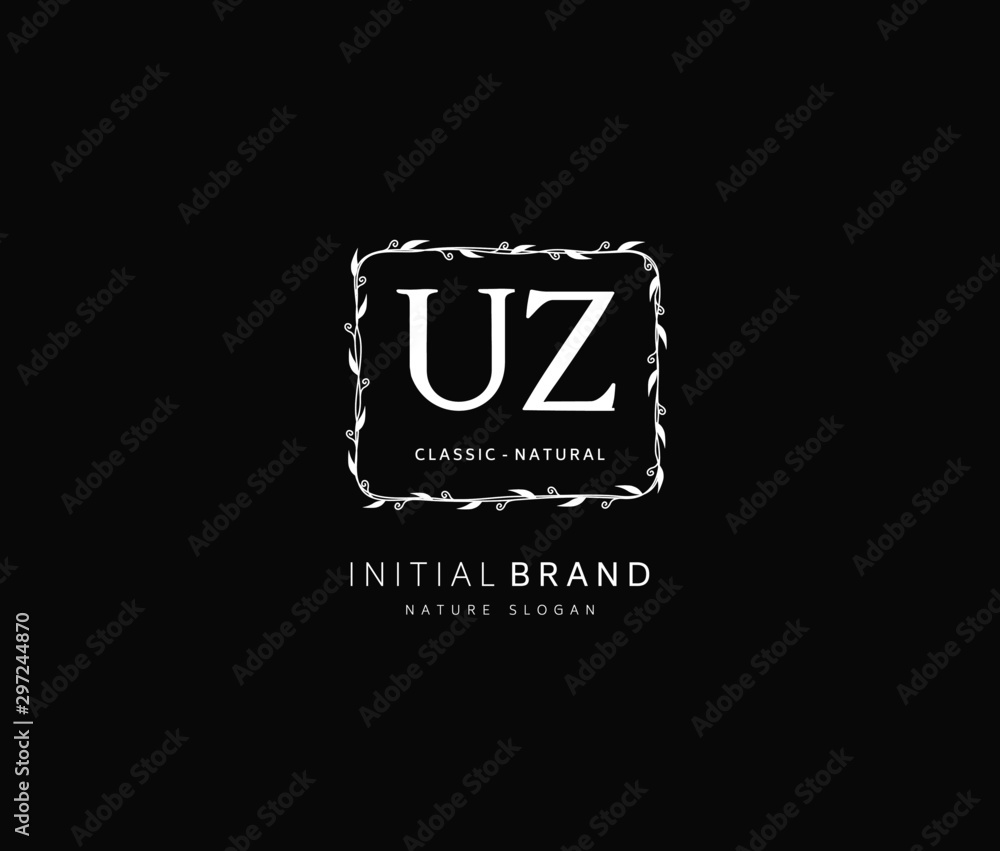 Fototapeta premium U Z UZ Beauty vector initial logo, handwriting logo of initial signature, wedding, fashion, jewerly, boutique, floral and botanical with creative template for any company or business.