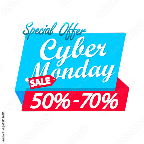 Cyber Monday Sale 50 up to 70  off  banner design template  discount tag  special offer  vector illustration 