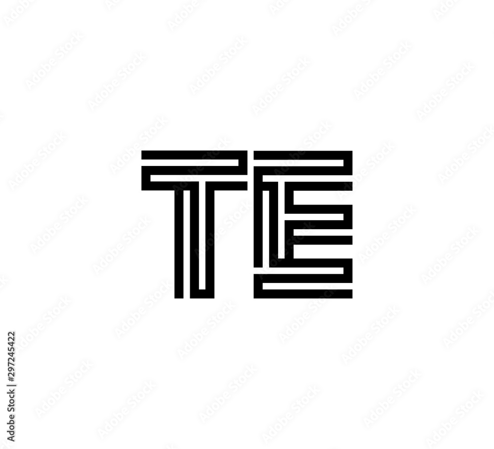 Initial two letter black line shape logo vector TE Initial two letter black line shape logo vector TE