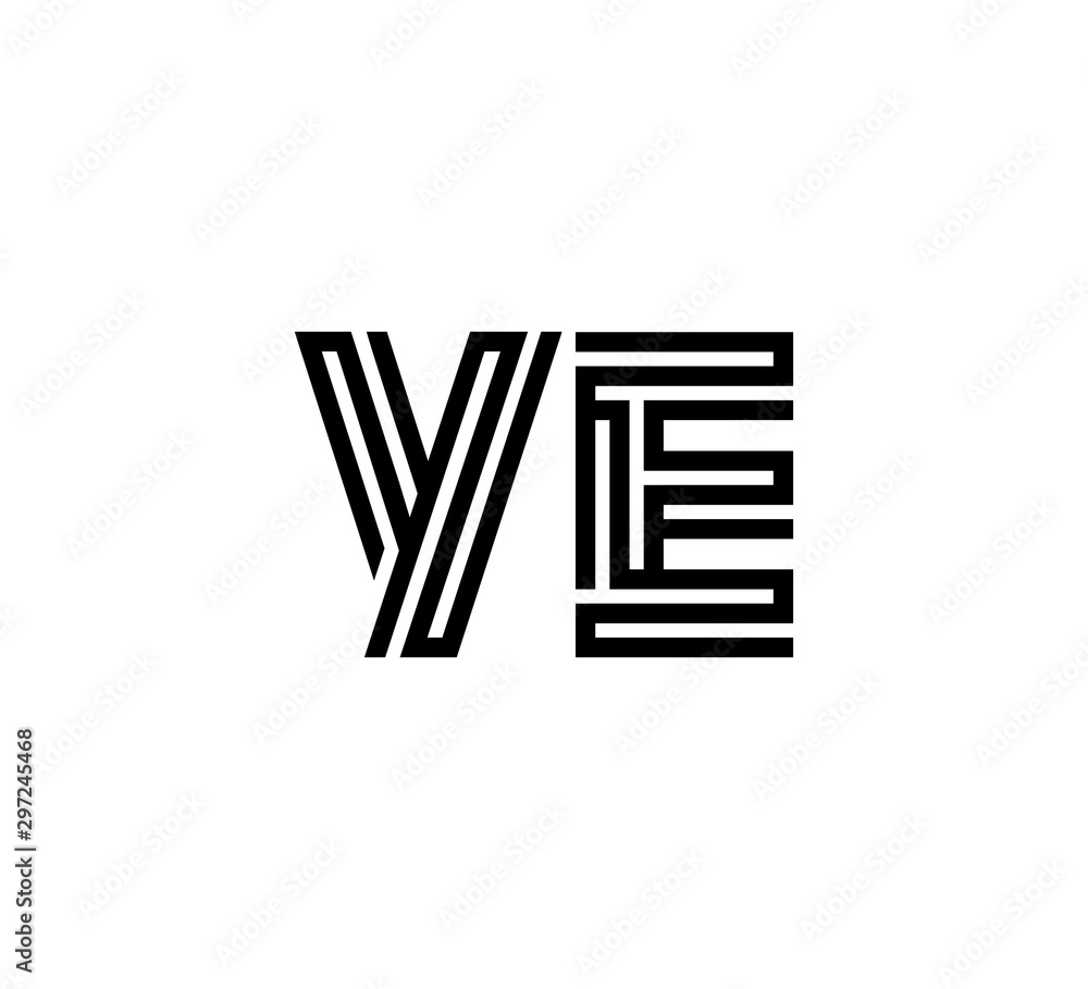 Initial two letter black line shape logo vector YE Initial two letter black line shape logo vector YE