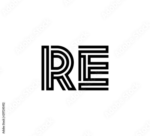 Initial two letter black line shape logo vector RE