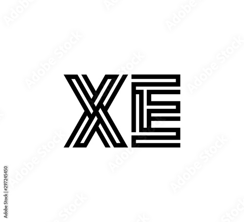 Initial two letter black line shape logo vector XE