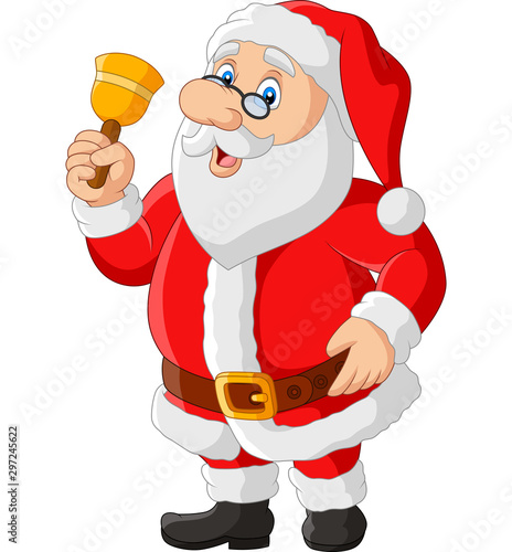 Happy santa claus in glasses holding bell