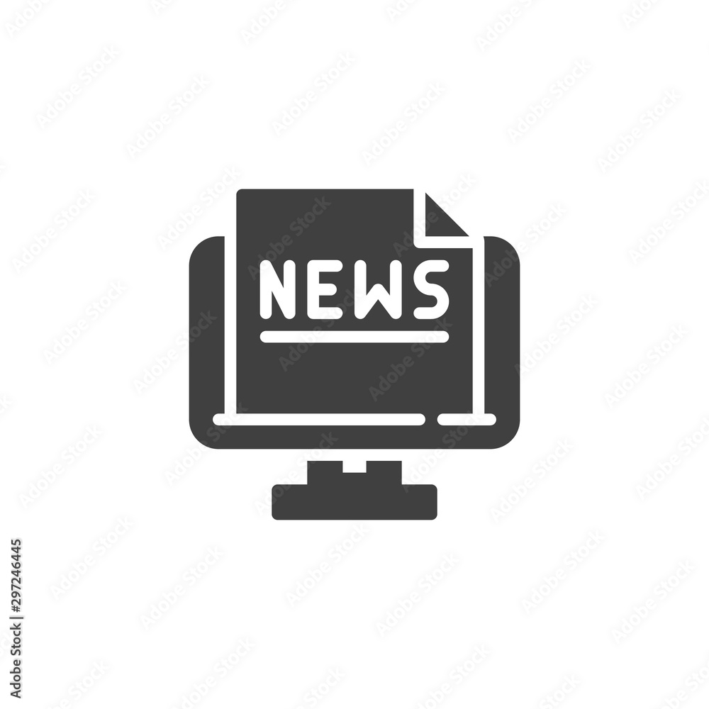 Computer news vector icon. filled flat sign for mobile concept and web design. Monitor with news document glyph icon. Symbol, logo illustration. Vector graphics Computer news vector icon. filled flat sign for mobile concept and web design. Monitor with news document glyph icon. Symbol, logo illustration. Vector graphics