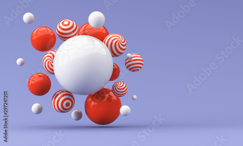 Fototapeta Naklejka Na Ścianę i Meble -  Illustration for advertising. A lot of flying balls on a lilac background. 3d render illustration.