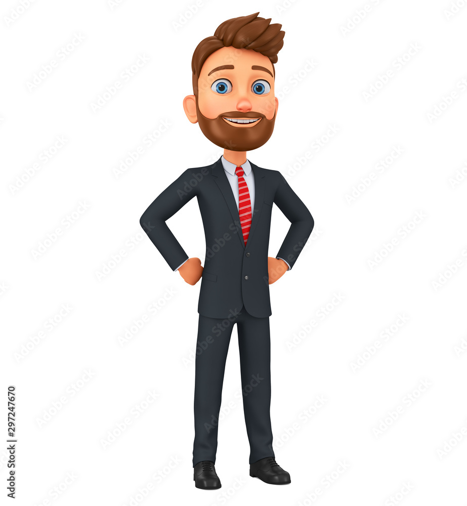 Cartoon character successful businessman on a white background. 3d render illustration. Cartoon character successful businessman on a white background. 3d render illustration.