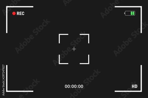 Camera frame viewfinder screen of video recorder digital display interface. Camera viewfinder. Recording. Vector Illustration.
