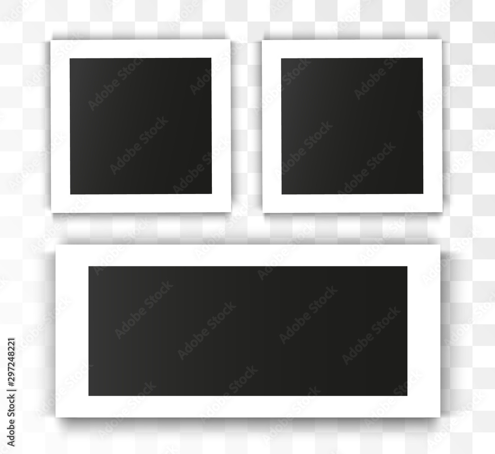 Realistic vector photo frame on a transparent background. Set of photos for illustration. Realistic vector photo frame on a transparent background. Set of photos for illustration.