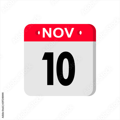 Free Download November 10 - Calendar Icon. Calendar Icon with shadow. Flat style. Date, day and month. Reminder. Vector illustration. Organizer application, app symbol. Ui. User interface sign. - GFXLoad
