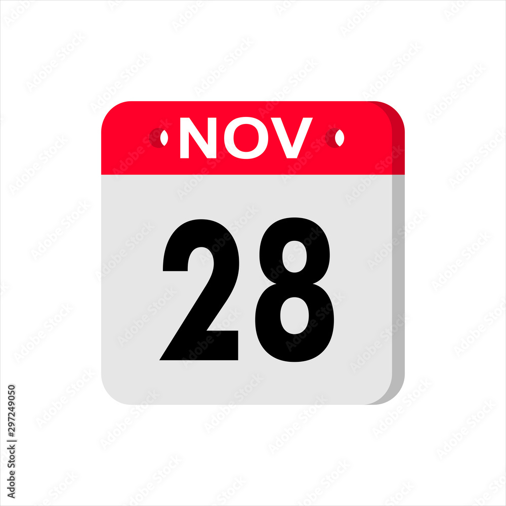 November 28 - Calendar Icon. Calendar Icon with shadow. Flat style. Date, day and month. Reminder. Vector illustration. Organizer application, app symbol. Ui. User interface sign. November 28 - Calendar Icon. Calendar Icon with shadow. Flat style. Date, day and month. Reminder. Vector illustration. Organizer application, app symbol. Ui. User interface sign.