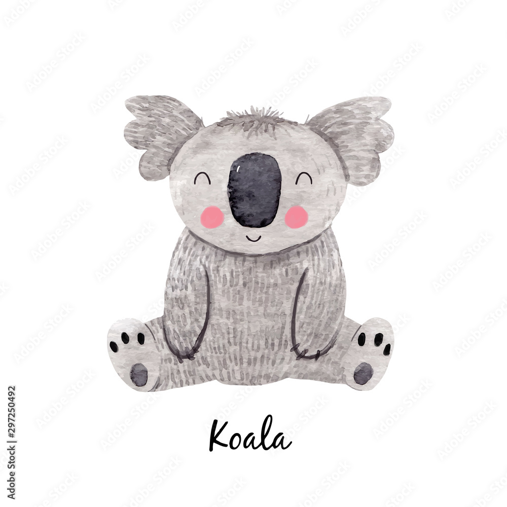 Fototapeta Śliczna wektorowa akwarela australijskiego dziecka koali niedźwiedzia ilustracja dla dzieci drukuje