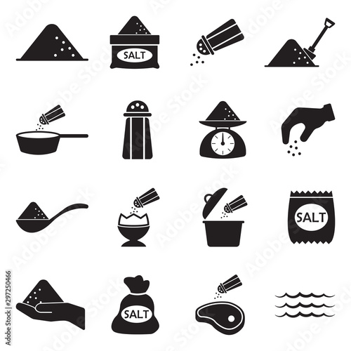 Salt Icons. Black Flat Design. Vector Illustration.