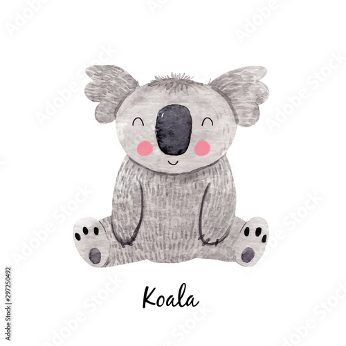 Cute vector watercolor australian baby koala bear illustration for children print photo