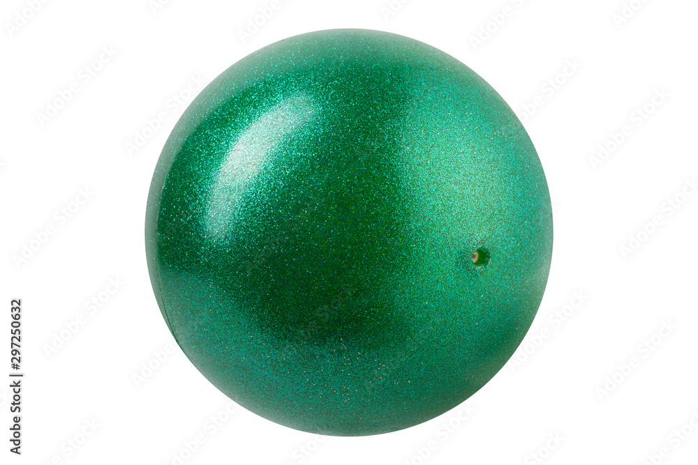 green gymnastic ball with glitter, on a white background green gymnastic ball with glitter, on a white background