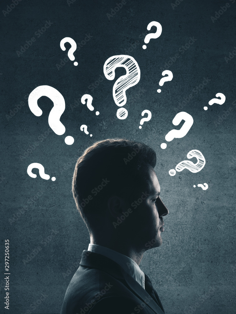 man with drawing questions mark over head man with drawing questions mark over head