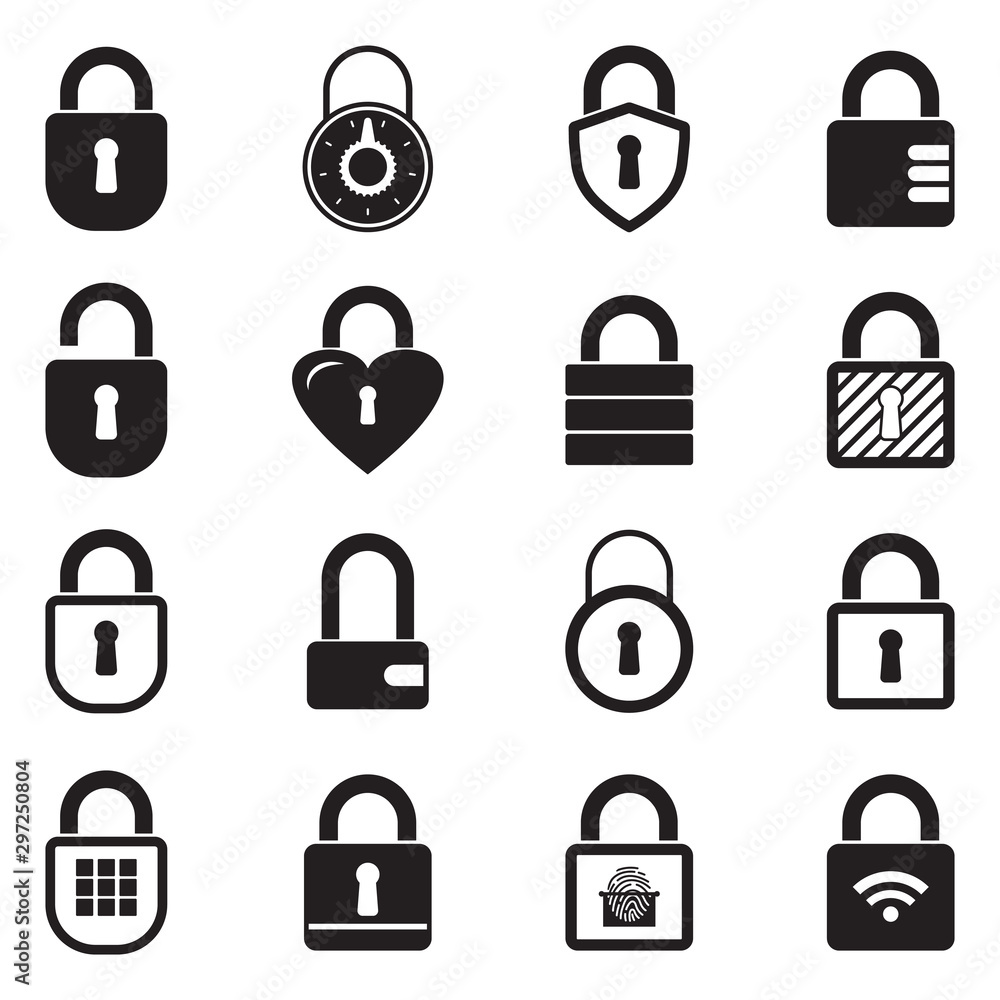 Padlock Icons. Black Flat Design. Vector Illustration. Padlock Icons. Black Flat Design. Vector Illustration.