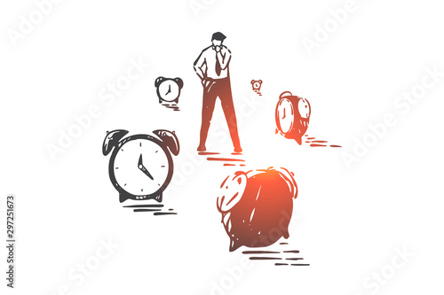 Time management, planning and effectiveness concept sketch. Hand drawn isolated vector