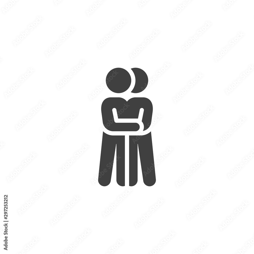 Two people hugging vector icon. filled flat sign for mobile concept and web design. Hugging couple glyph icon. Symbol, logo illustration. Vector graphics Two people hugging vector icon. filled flat sign for mobile concept and web design. Hugging couple glyph icon. Symbol, logo illustration. Vector graphics