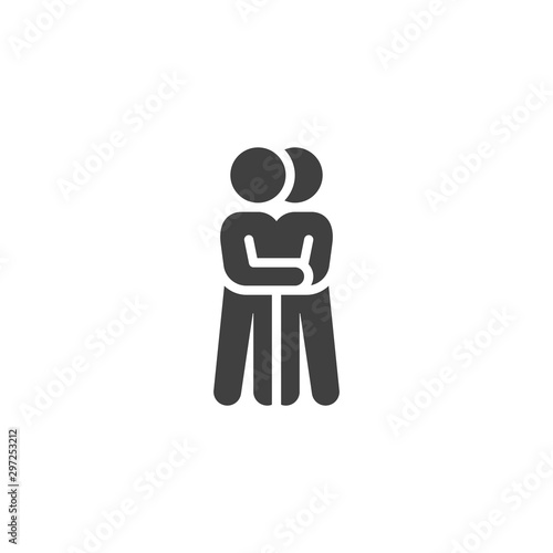 Two people hugging vector icon. filled flat sign for mobile concept and web design. Hugging couple glyph icon. Symbol, logo illustration. Vector graphics