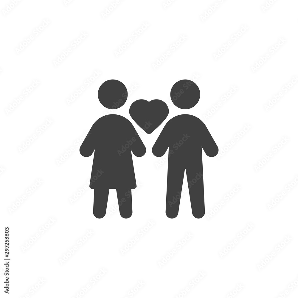Couple love relationship vector icon. filled flat sign for mobile concept and web design. Couple with heart glyph icon. Symbol, logo illustration. Vector graphics