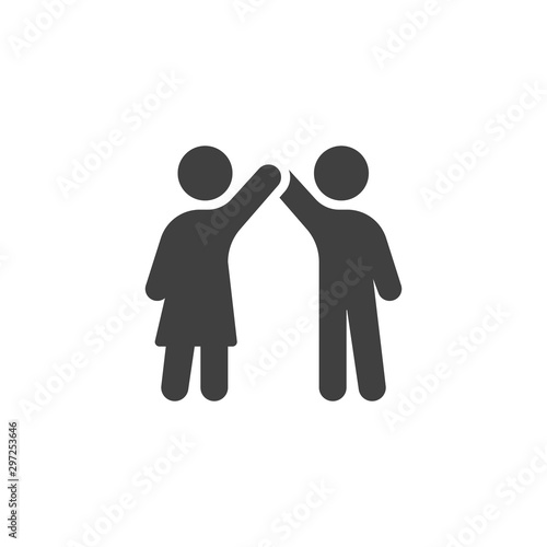 Two people giving high five each other vector icon. filled flat sign for mobile concept and web design. Friendship and relationship glyph icon. Symbol, logo illustration. Vector graphics