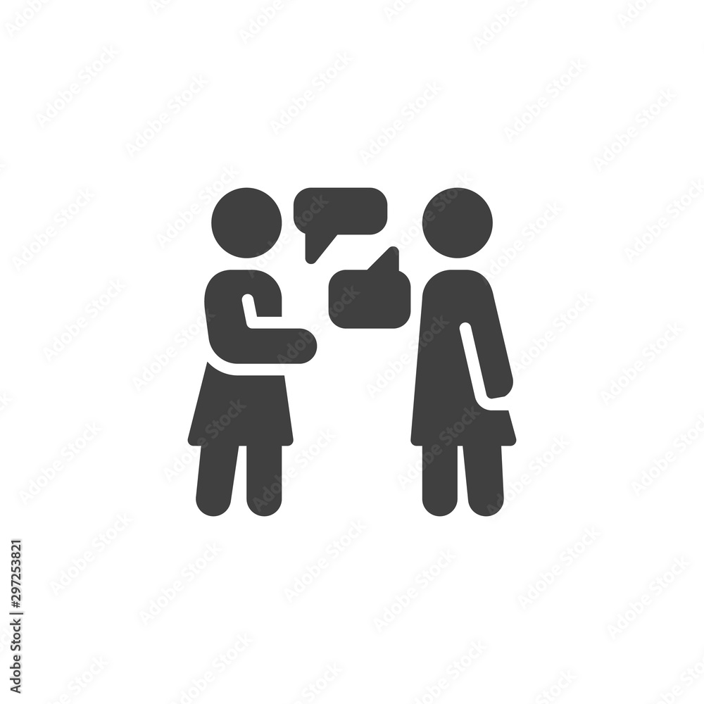 Girlfriends Conversation vector icon. filled flat sign for mobile concept and web design. Two women talk glyph icon. Symbol, logo illustration. Vector graphics Girlfriends Conversation vector icon. filled flat sign for mobile concept and web design. Two women talk glyph icon. Symbol, logo illustration. Vector graphics