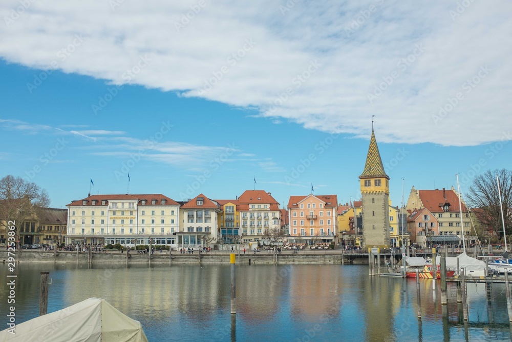 Lindau city, view from the port, old european architecture, Germany