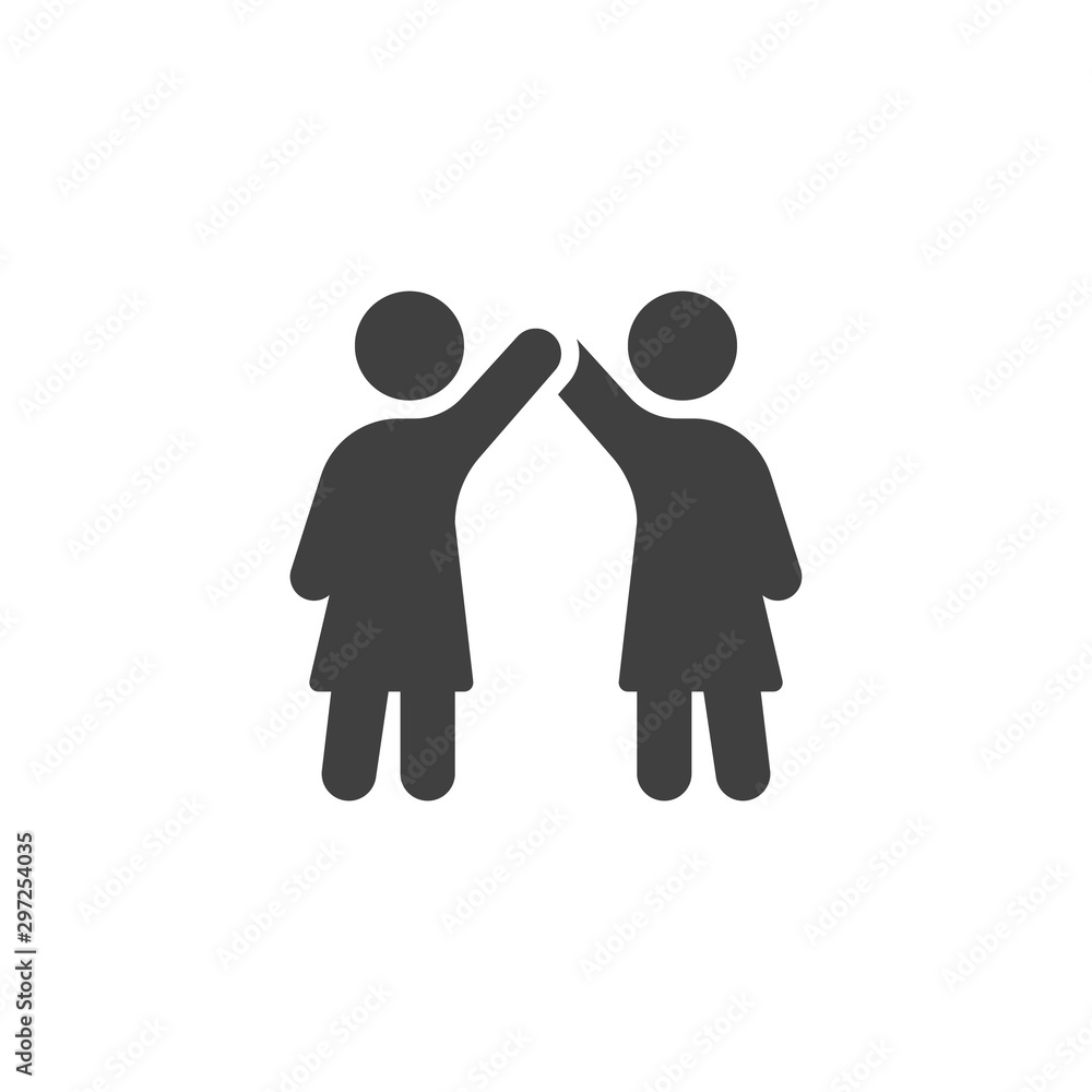 Girlfriends give five each other vector icon. filled flat sign for mobile concept and web design. Couple with raising hands glyph icon. Symbol, logo illustration. Vector graphics