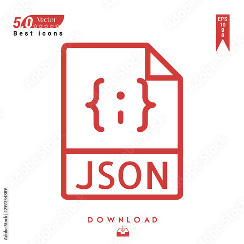 Outline json file-type icon vector isolated on white background. Graphic design, material design, 2019 year best selling icons, mobile application, UI / UX design, EPS 10 format vector