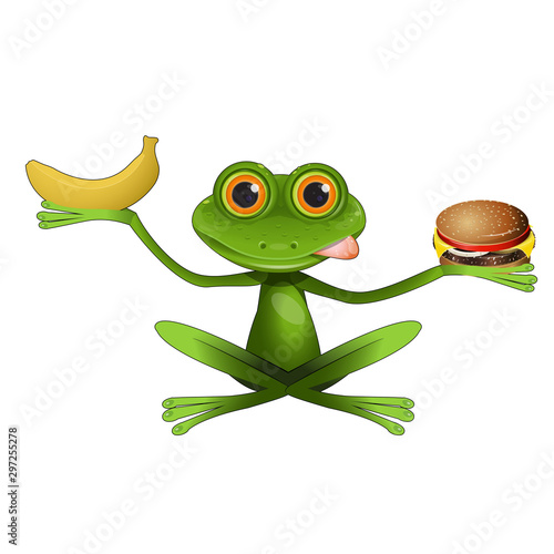 Obraz na plátne Illustration Green Frog Chooses Food