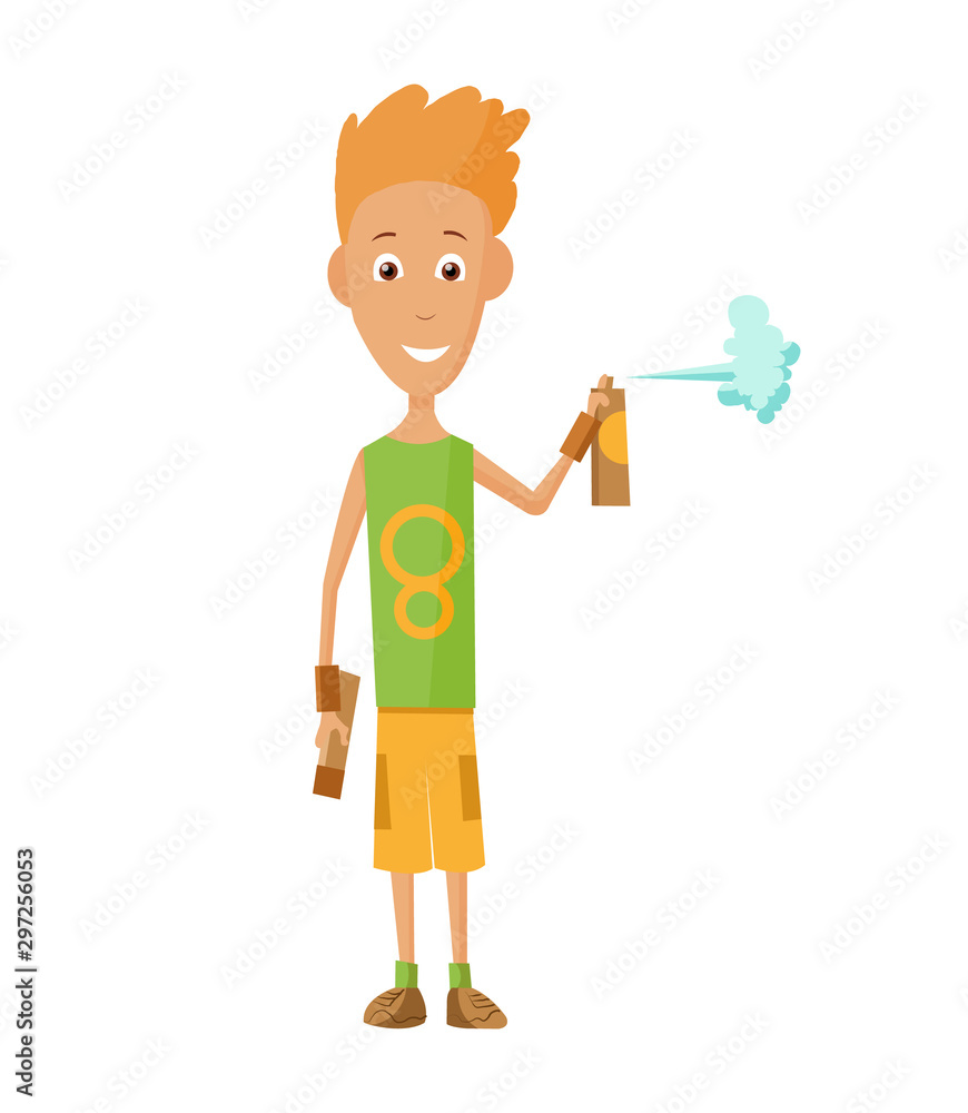 illustration of cool guy showing bottle of spray paint. illustration of cool guy showing bottle of spray paint.
