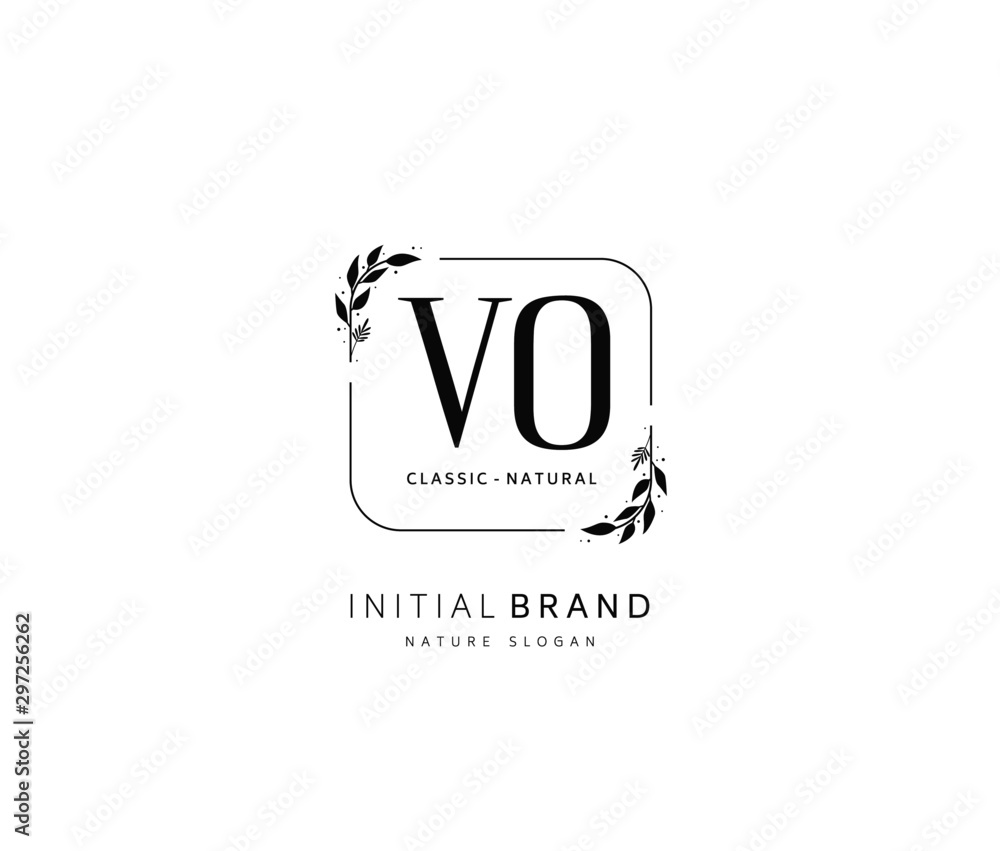 Fototapeta premium V O VO Beauty vector initial logo, handwriting logo of initial signature, wedding, fashion, jewerly, boutique, floral and botanical with creative template for any company or business.