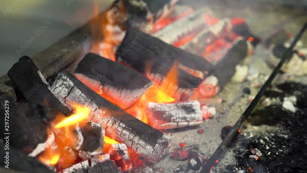 Hot coal and fire on bbq griller - 4K Hot coal and fire on bbq griller - 4K