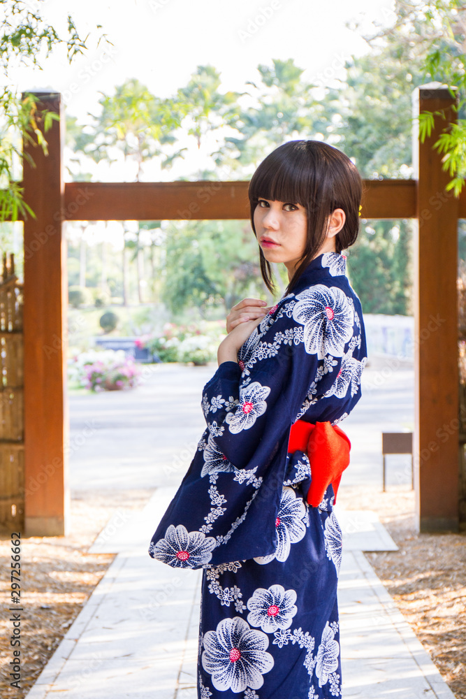 girl in japanese traditional casual summer costume kimono yukata Stock  Photo | Adobe Stock